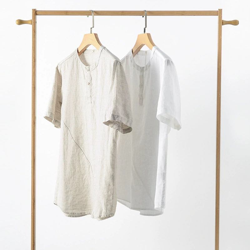 2024 новые мужские хлопчатобумажные рубашки с короткими рукавами пуловер летняя мужская льняная футболка свободная топ