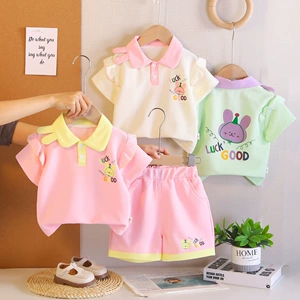Детская летняя одежда для девочек, комплект, детская одежда, 0-4 лет, короткий рукав