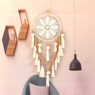 White Tassel Creative Crochet Dream Catcher Indoor Hanging Hanging Wall Decorations Pendant Students Birthday Gift