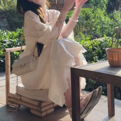 「茶摘み・白月光シリーズ」立体花抜きシャツ半スカートセット女性2025夏2点セット潮