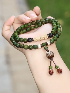 Original Old Material Green Sandalwood Buddha Beads Bracelet Female Forest Student Sandalwood Passion Seed Bracelet Couple Ethnic Style Male