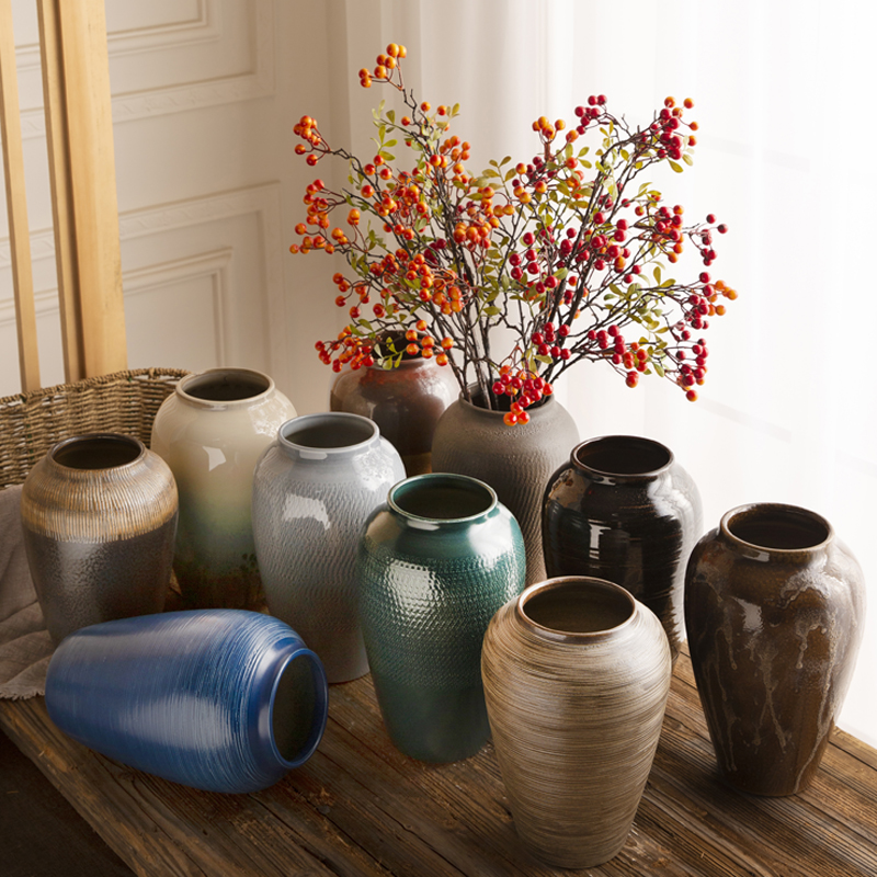 中美式复古陶瓷罐插鲜花瓶摆件客厅桌面电视柜轻奢现代水培器装铭