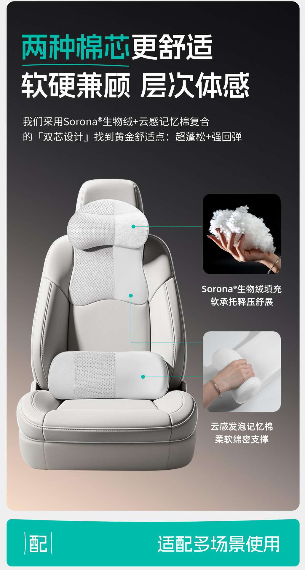 New cross-border car headrest and lumbar support set, DuPont bio-cotton car seat backrest lumbar cushion, waist and neck support pillow