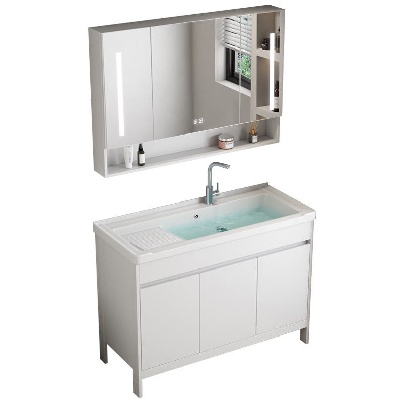 Moderno tipo de piso de aluminio espacio integrado lavabo de lavandería gabinete de baño combinación de baño lavabo