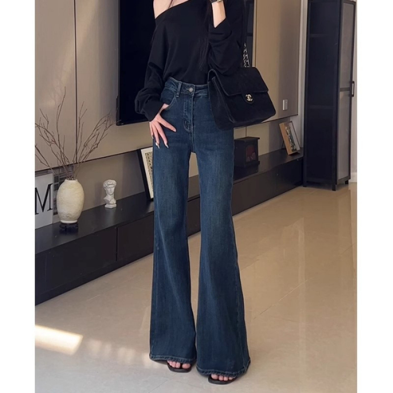 加绒保暖复古蓝高腰微喇牛仔裤女宽松显瘦时尚百搭不贴腿微喇裤子|undefined