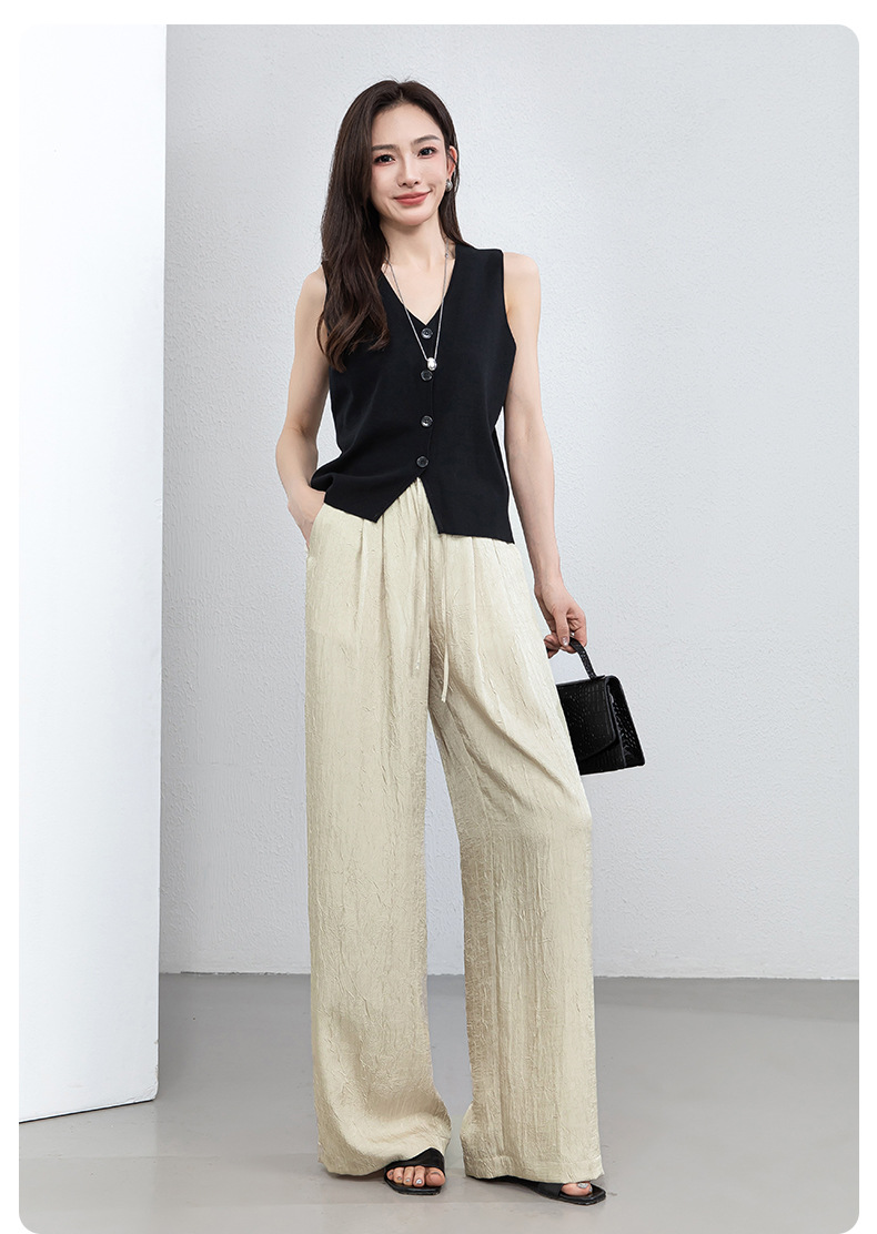 Quần culottes nữ ống rộng chất liệu mềm mại, cạp chun, dáng suông rủ nhẹ — màu trắng ngà chi tiết 20