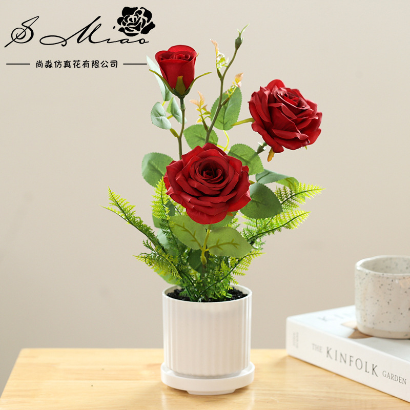 Flor Artificial estilo rural Rosa bonsai flor artificial decoración interior suministro directo de fábrica entrega de una pieza simulación de planta verde image 10