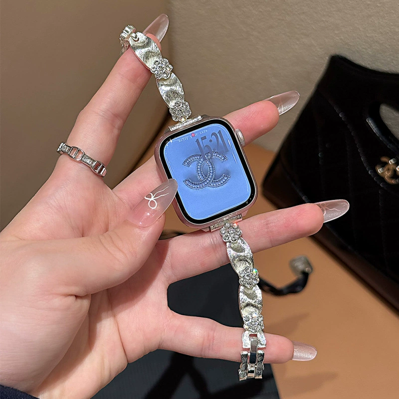 Ремешок для Apple Watch/iPhone 6/7/8/9/10, металлическая цепочка-браслет, цветочный, 42 мм, 46 мм