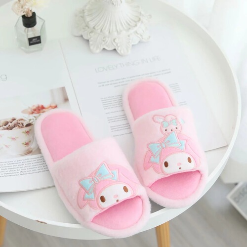 Cartoon plush slippers for women for all seasons, indoor home shoes, non-slip thick-soled home shoes, girls' warm confinement shoes