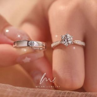 S925 sterling silver 1 karat moissanite ring women's single-row diamond six-claw men's and women's couple's proposal ring light luxury niche