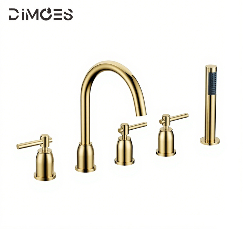 厂家专供锆金拉丝分体五件式浴缸水龙头黄铜制浴缸龙头套装