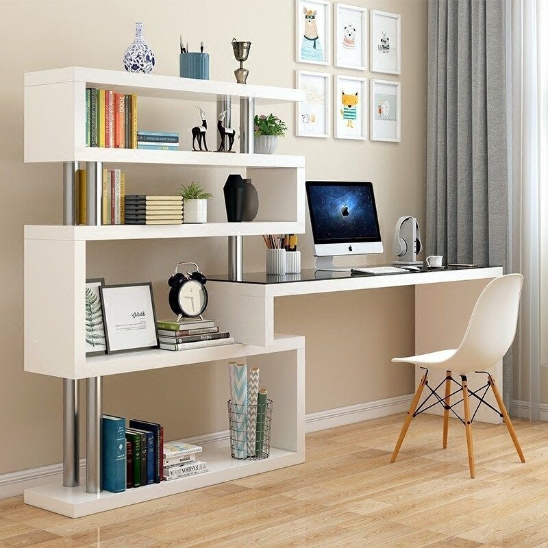 Simple rotating computer desk, desktop home bedroom table, bookcase integrated corner desk, bookshelf combination writing desk Simple rotating computer desk, desktop home bedroom table, bookcase integrated corner desk, bookshelf combination writing desk