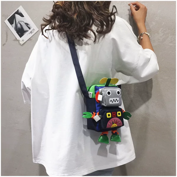 INS cartoon small bag for boys and girls, cute doll crossbody trendy bag, Korean style stylish and funny robot shoulder bag