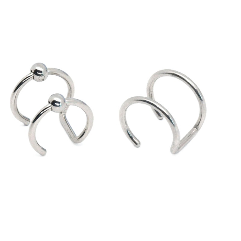 Creative and Simple Ins-Style Non-Pierced Ear Cuffs, Personalized Multi-Layer Hollow Double-Line C-Shaped Ear Clips, Niche Design Earrings