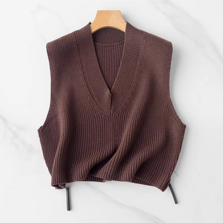 Wool Blended Vest Vest Knitwear Side Zipper V Neck Loose Layering Must-Have Short Style for Autumn Women