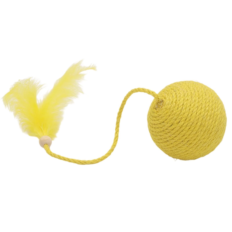 HOOPET cuerda larga con plumas, bola de cuerda de cáñamo, gato, gatito que muerde, gato, resistente al desgaste, resistente al desgaste, auto-aburrido, palo de gato divertido