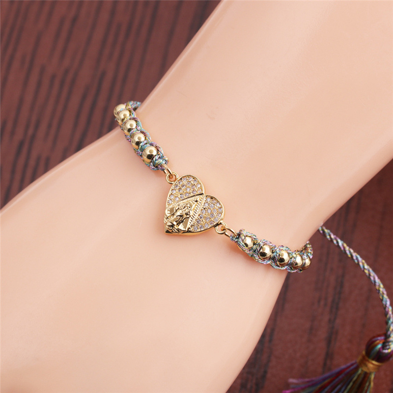 Simple Micro-inlaid Zircon Peach Heart Virgin Mary Adjustable Bracelet display picture 10