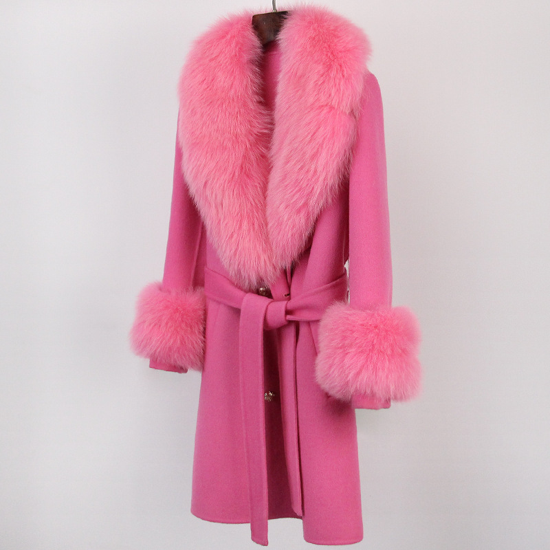 Abbigliamento da donna Cappotto in cashmere double face con pelliccia per donna Autunno e inverno Colletto da completo Caldo e sottile Cappotto in lana di alta qualità per donna_voghion.com