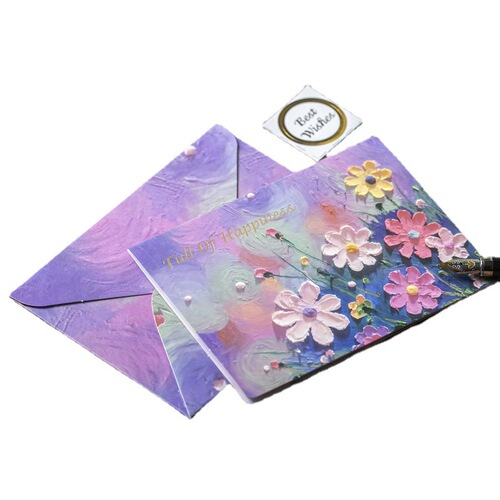 Oil painting postcard romantic healing greeting card message ins style illustration small card handbook material birthday gift for women