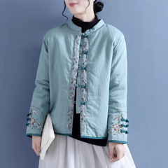 冬の新型中国風綿麻刺繍綿服女性レトロ盤ボタン立襟綿服中国式厚コート綿服