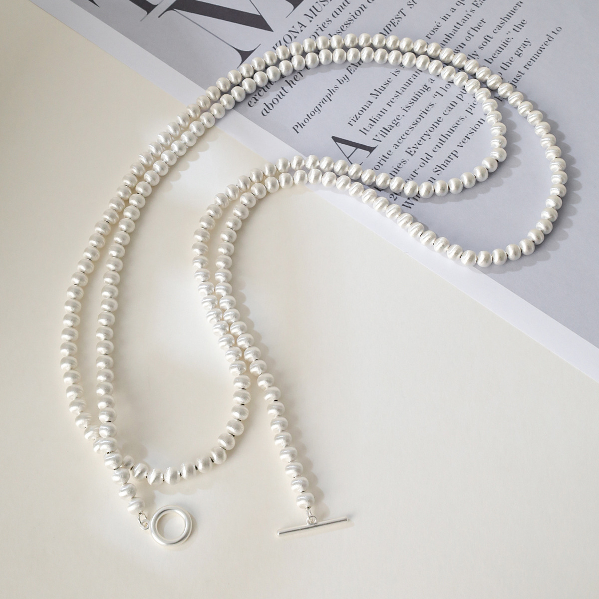 New Heavy Industry Brushed Series Beaded Necklace Light Luxury Niche Design High-end Fashion All-match Elegant Clavicle Chain