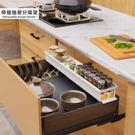 跨境抽屉内分层架可伸缩厨柜抽屉隔层调料瓶收纳架免打孔隔板架子
