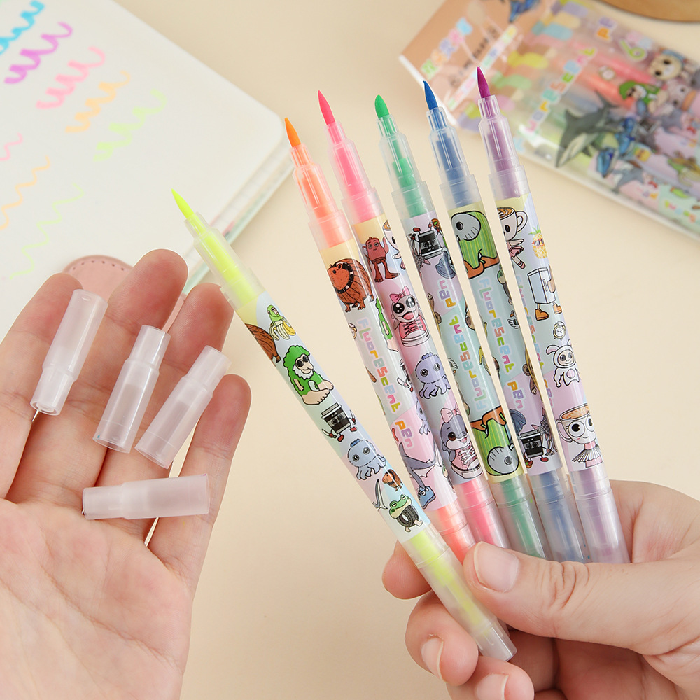 Transfronterizos extranjeros AI montaña y mar de doble cabeza puntero de resaltado puntero de tiburón puntero de madera puntero de escritura puntero de graffiti especial para tomar notas