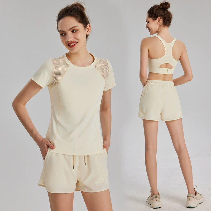 Летний беговой костюм Женская 2023 Новая одежда для фитнеса Профессиональная Спортивная тренировочная тонкая одежда для йоги с защитой от ходьбы
