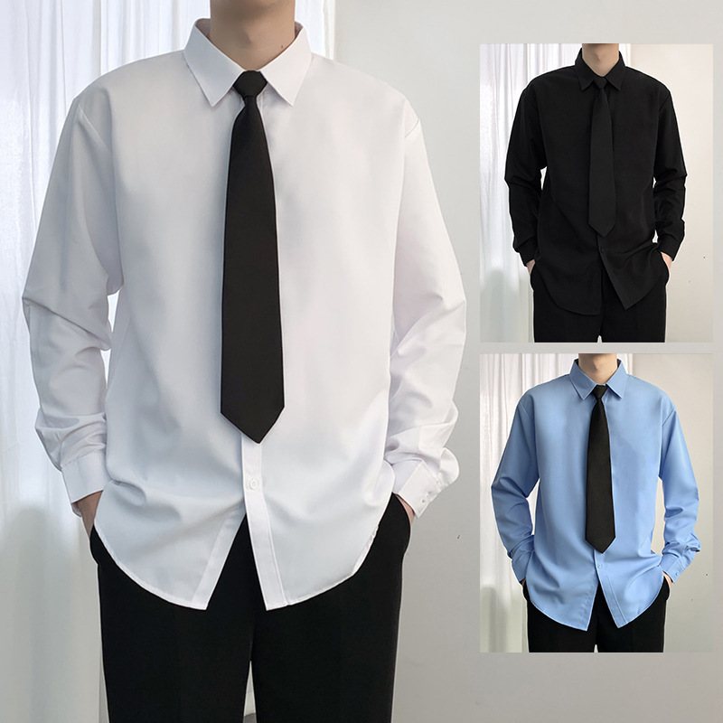 [Send Tie] Shirt Men's Long-sleeved Spring Business Casual Non-ironing Anti-wrinkle Black and White Shirt Short-sleeved Tooling