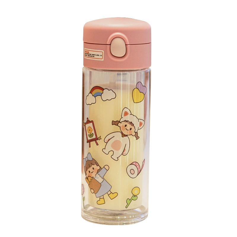 Cute double-layer summer small handheld high quality straw with glass