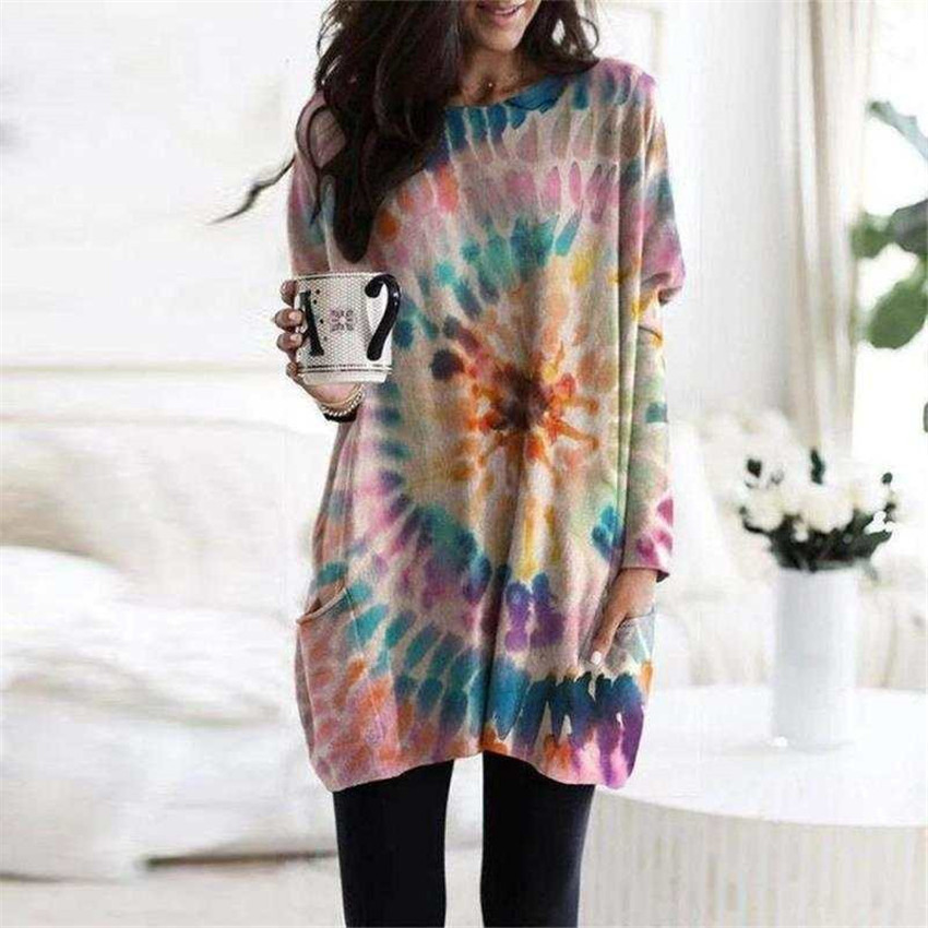 Casual Printed Spiral Long Sleeve Dress NSYHY107486