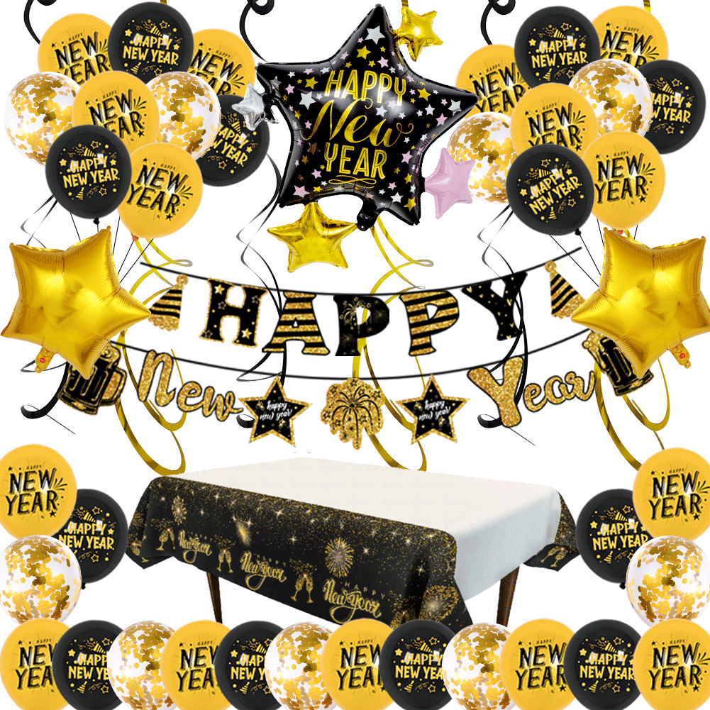 Globo de Año Nuevo decoración de fiesta globo al por mayor 12 pulgadas ronda Año Nuevo combinación de película de aluminio de látex Globo de Año Nuevo