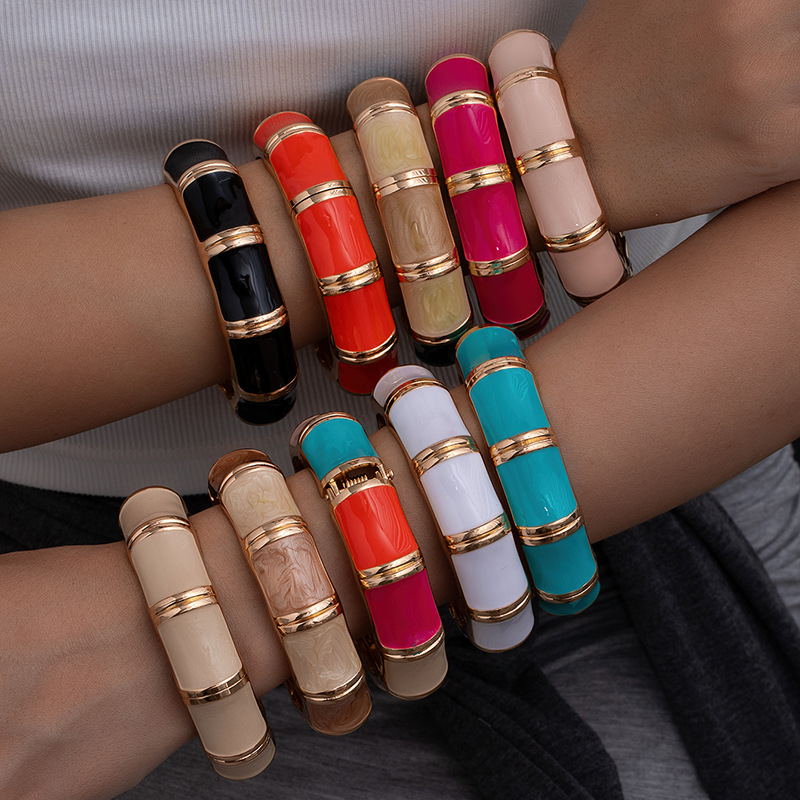 欧美跨境波西米亚合金手镯女个性珐琅彩滴油手环度假风手饰高级感