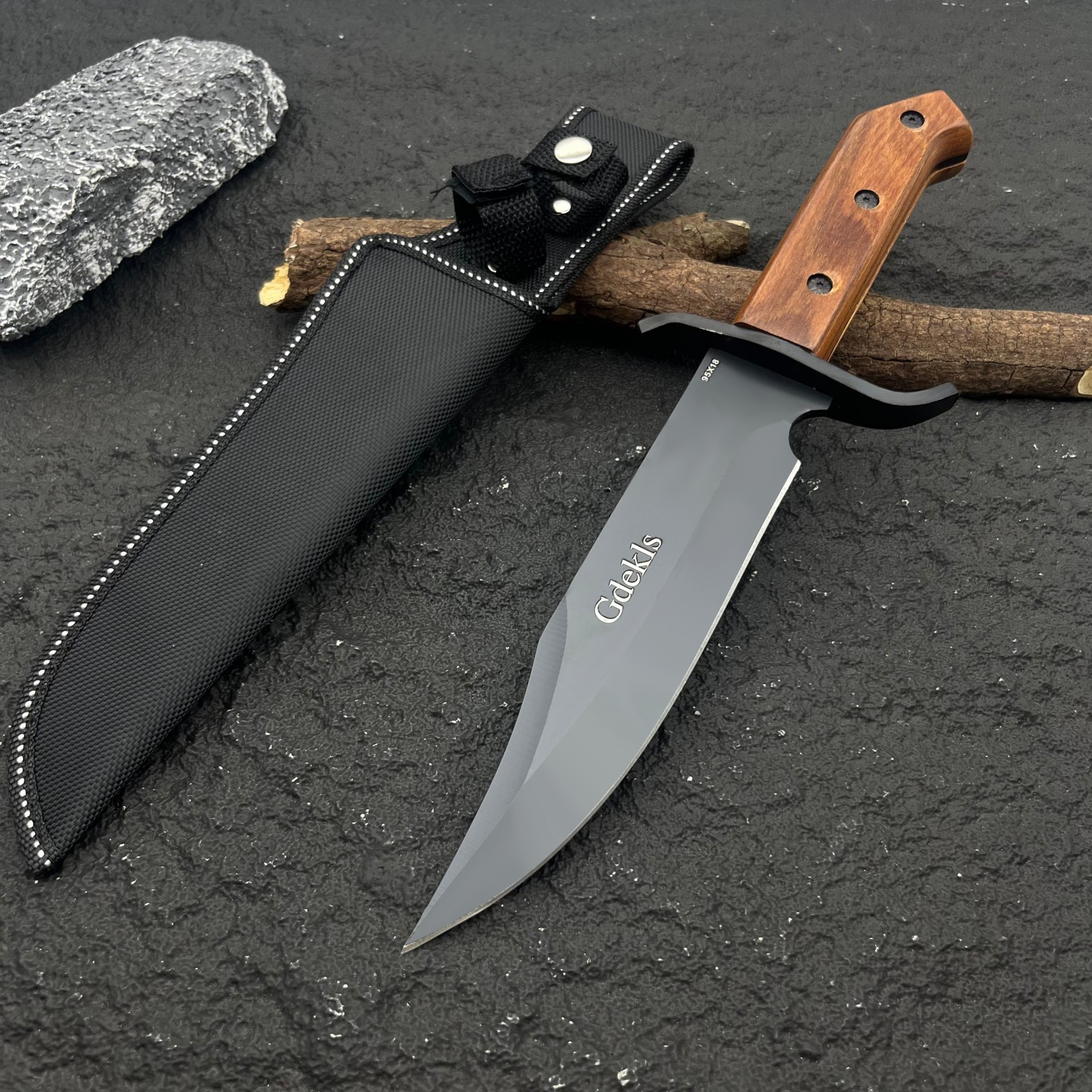 高硬度户外实木手柄直刀多功能荒野求生刀宽刃多用钓鱼刀战术小刀