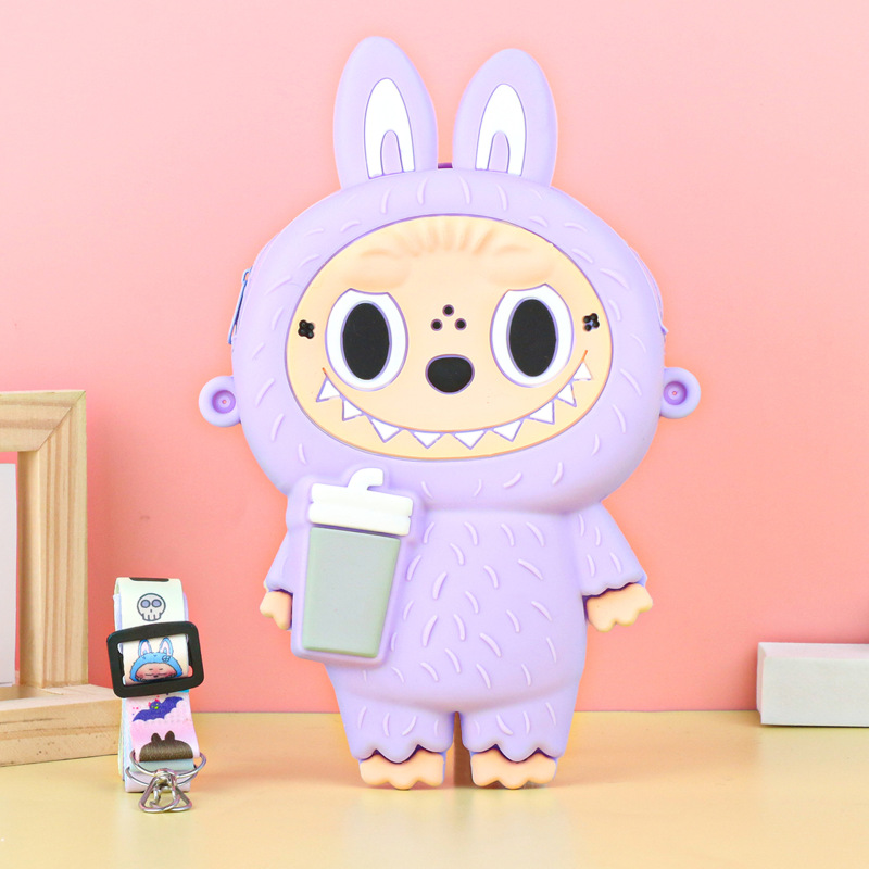 Labubu シリコーン携帯電話バッグ漫画かわいい誕生日ギフト弓シリコーン小銭入れハイエンドクロスボディバッグ|undefined