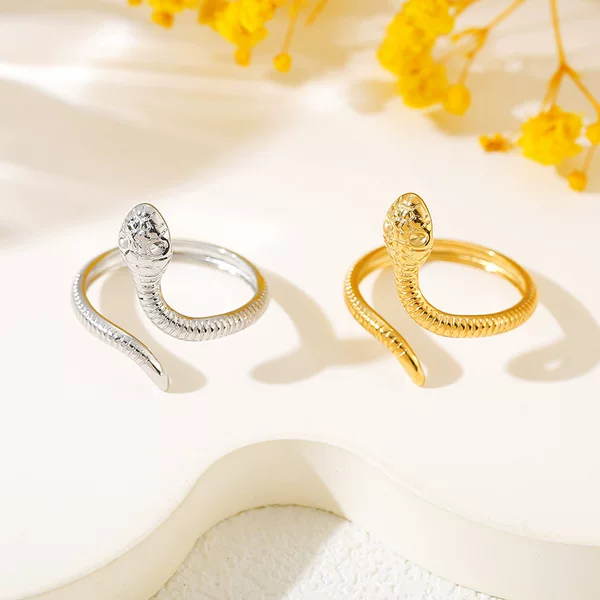 European and American Niche Instagram-Style Titanium Steel Rings, Korean Fashion Snake-Shaped Couple Rings, Diamond Zodiac Year Snake Luck Rings