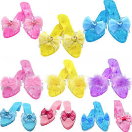 儿童时尚饰品高跟鞋潮流过家家玩具公主女孩可穿水晶公主鞋粉蓝紫