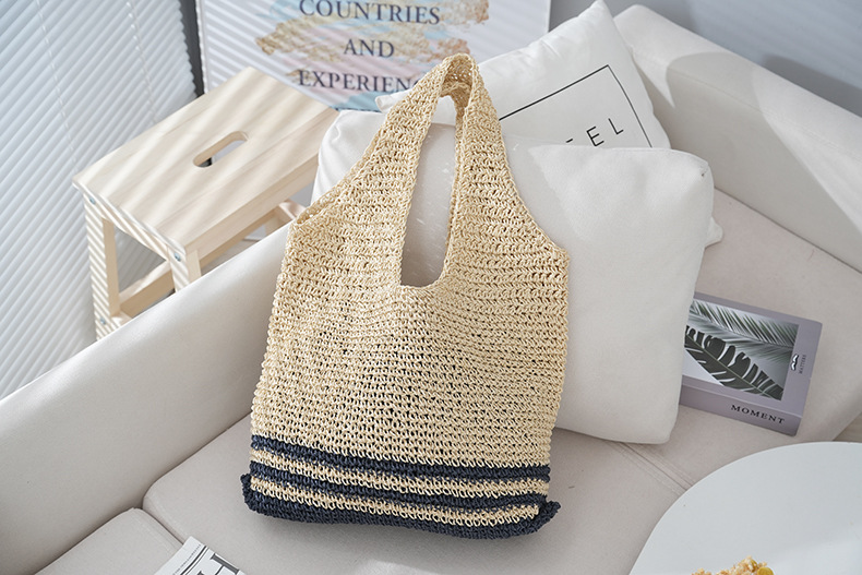 Grote geweven strandtas voor dames elegante schoudertas shopper_voghion.com