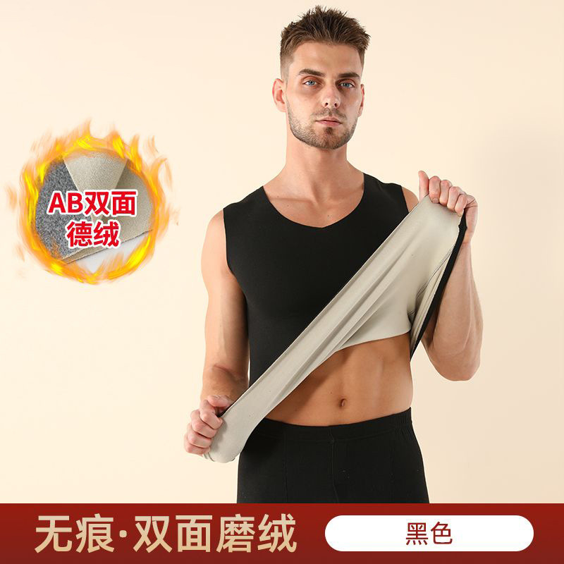 Fuente de fabricantes de hombres sin marcas sin mangas chaleco de terciopelo hombre a prueba de viento de color sólido V-collar camisa de base chaleco caliente