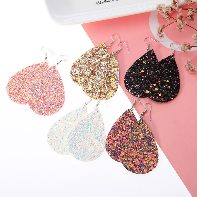 Christmas Leather Pu Sequined Water Drop Earrings Wholesale Nihaojewelry display picture 2