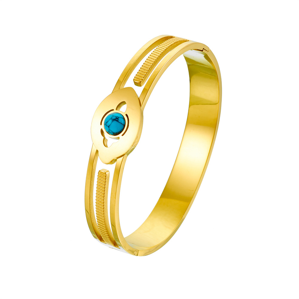 Plating, Inlay Design IG Style Eye Titanium Steel Turquoise Zircon Bangle In Bulk