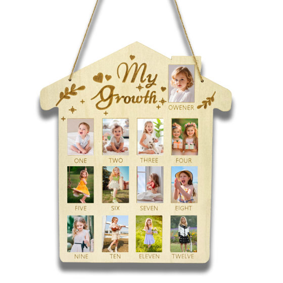 Cross-border Wooden Baby Memorial DIY Photo Frame Creative Calendar Listing Birthday Party Photo Display Board Wooden Hanging Ornaments