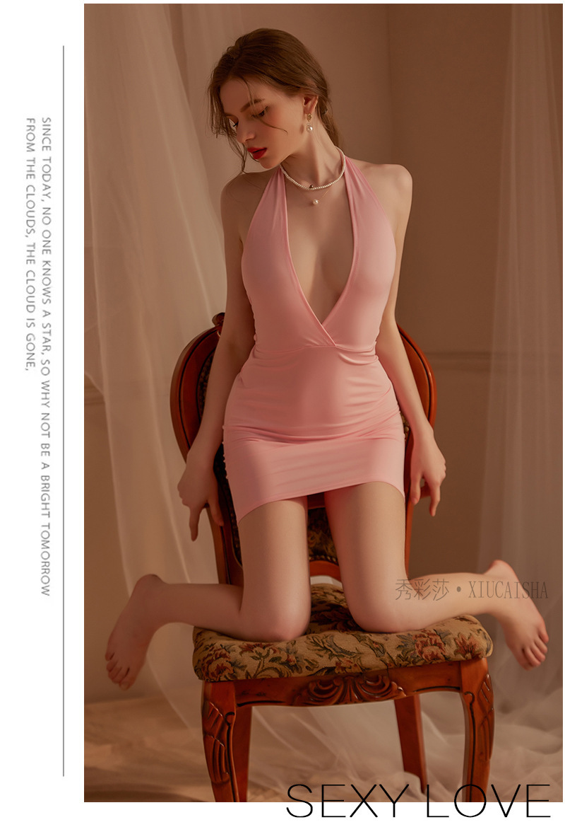 Backless Mini Nightdress with Thong, Sleeveless V-Neck Milk-Silk Style Slip — detail image 13