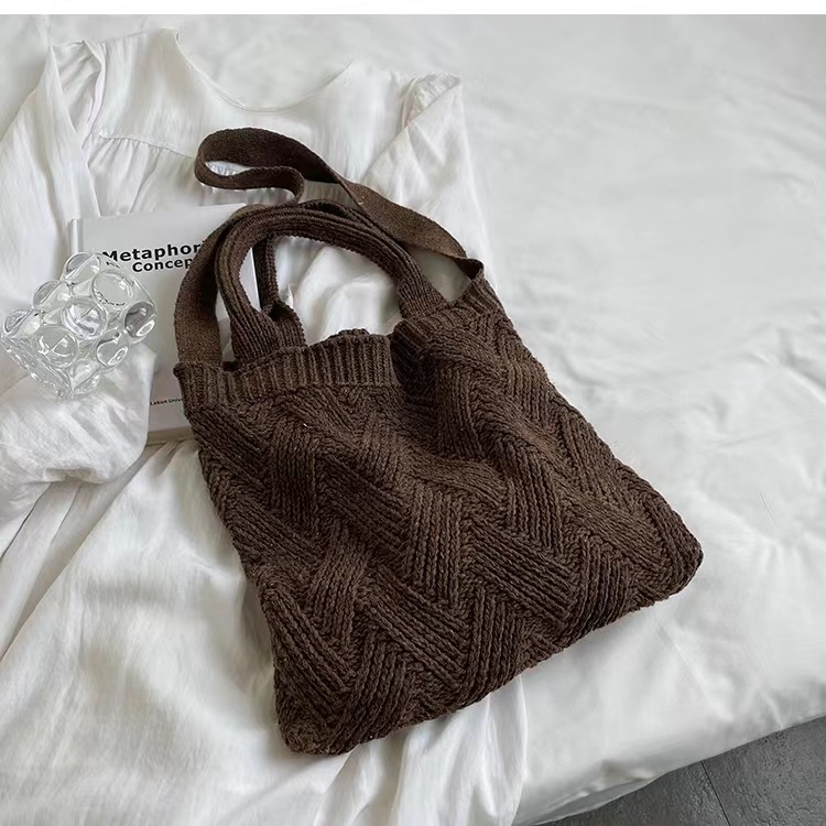 Bolso de hombro estilo universitario de gran capacidad para ir al trabajo, nuevo bolso de hombro informal y versátil para otoño e invierno, bolso de lana tejido vintage para mujer