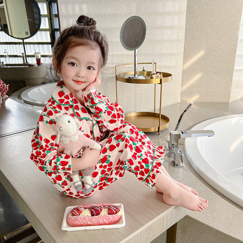 Girls pajamas 2024 new spring and autumn girls spring thin baby split suit long-sleeved children's home clothes