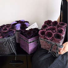 乌梅紫抱抱桶礼盒永生花束包装盒紫色空盒方形圆形diy花艺包装盒