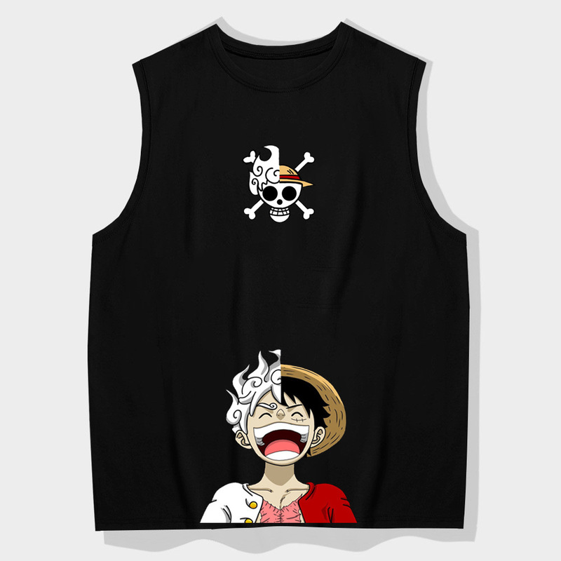 Cross-Border Summer One Piece Luffy Zoro Cartoon Animation Printed Cotton Sleeveless Vest Vest T-Shirt Ins Cross-Border Summer One Piece Luffy Zoro Cartoon Animation Printed Cotton Sleeveless Vest Vest T-Shirt Ins