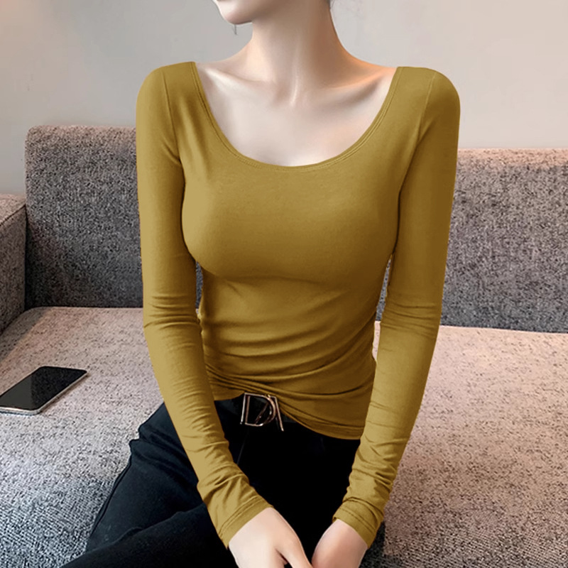 Qadın Uzunqol Köynək - Modal Düz Boyunlu Slim Fit