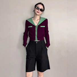 现货 2025早秋紫色针织开衫奶fufu慵懒松弛高级感毛衣外搭上衣女