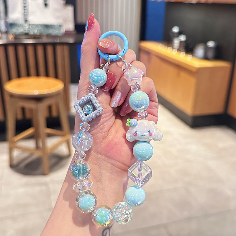 Nuevo colgante de cadena de teléfonos móviles de dibujos animados palomitas de maíz colgante de llavero creativo colgante de bolsas de perlas pintadas a mano